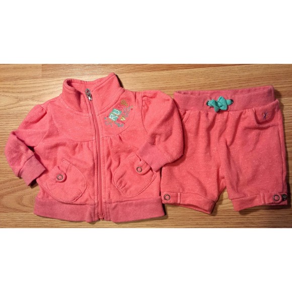 Girl's Size 3 M 0-3 Months Two Piece Truly Scrumptious Pink Floral Jacket, Pants - Picture 1 of 7